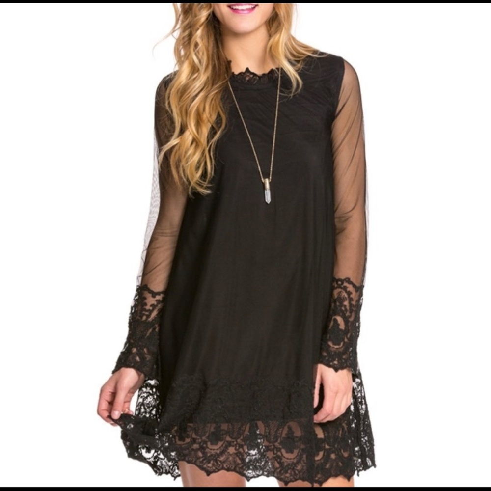 Volcom Ace Dress Mesh Laced Long Bell Sleeve Mini